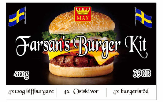 ชุด Biffburger ของ Farsan 4 biffburgare (ejtillagade), 4 Burgerbröd, 4 ostskivor Fryst 480 gr